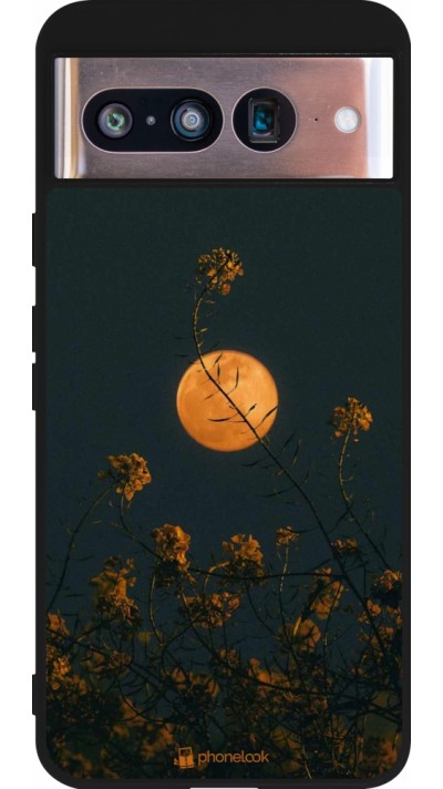 Google Pixel 8 Case Hülle - Silikon schwarz Moon Flowers