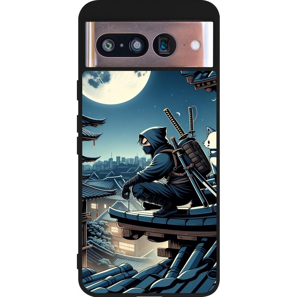 Google Pixel 8 Case Hülle - Silikon schwarz Ninja unter dem Mond