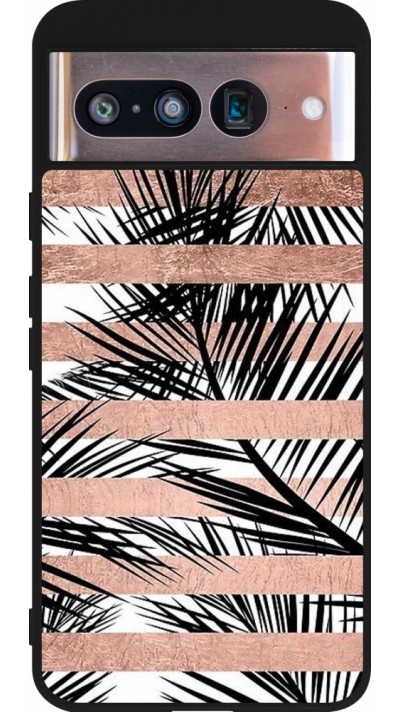 Coque Google Pixel 8 - Silicone rigide noir Palm trees gold stripes