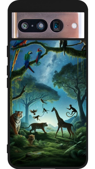 Coque Google Pixel 8 - Silicone rigide noir Paradis des animaux exotiques