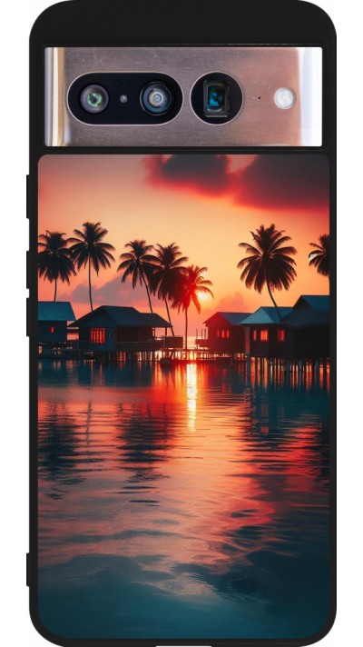 Coque Google Pixel 8 - Silicone rigide noir Paradis Maldives