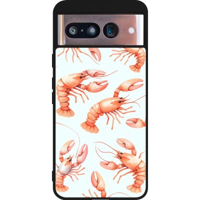 Coque Google Pixel 8 - Silicone rigide noir Pattern de homards pastels