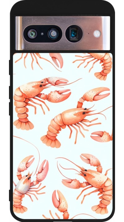 Coque Google Pixel 8 - Silicone rigide noir Pattern de homards pastels