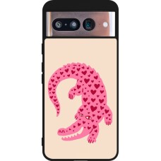 Coque Google Pixel 8 - Silicone rigide noir Pink crocodile 2026