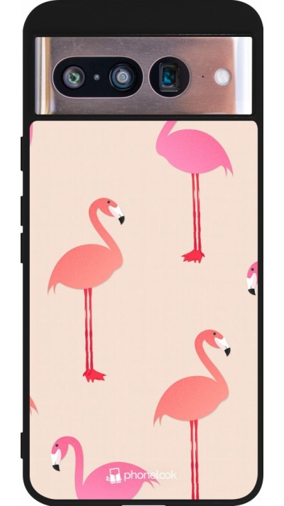 Coque Google Pixel 8 - Silicone rigide noir Pink Flamingos Pattern