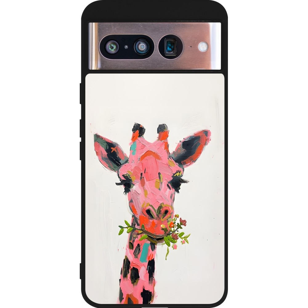Google Pixel 8 Case Hülle - Silikon schwarz Pink Girafe Paint