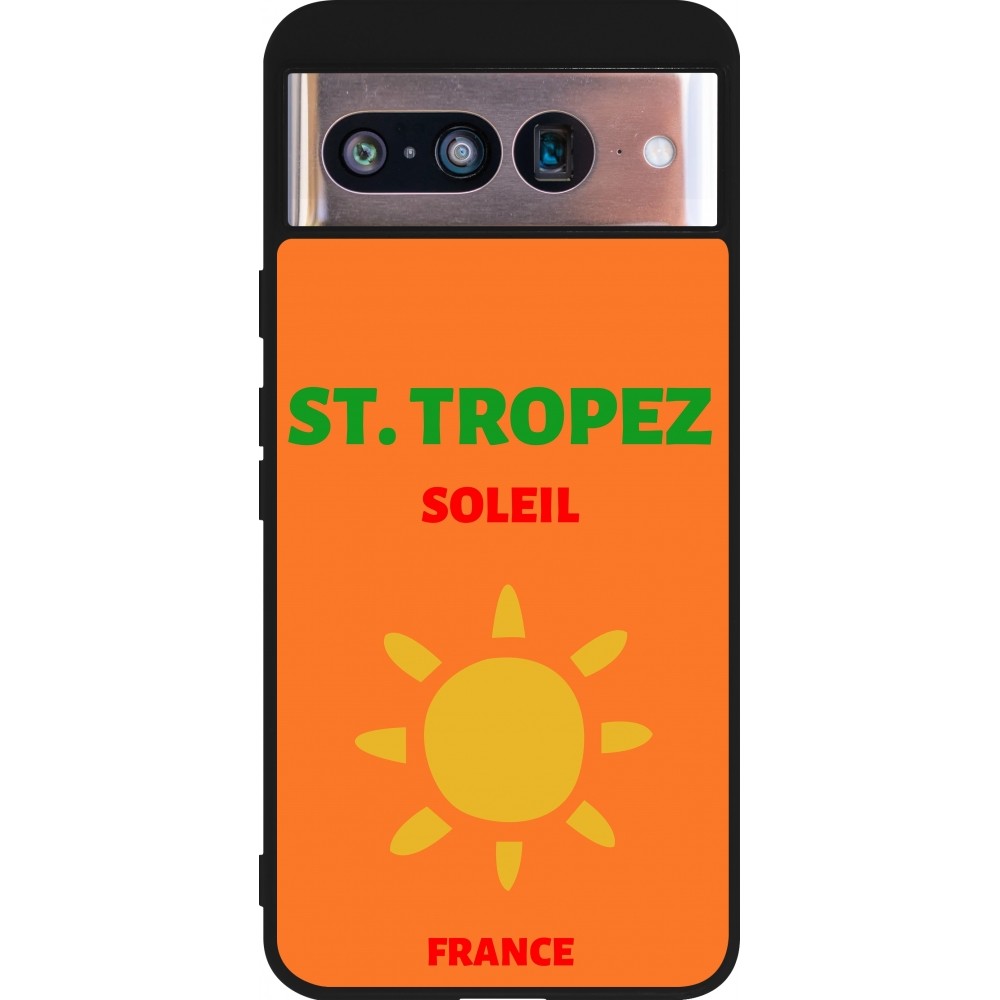 Coque Google Pixel 8 - Silicone rigide noir Pop Summer Destination St-Tropez