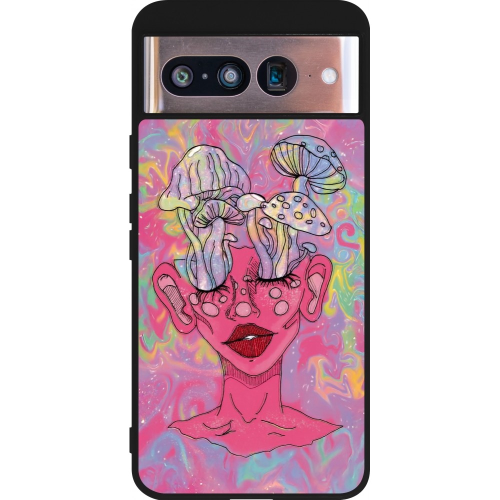 Google Pixel 8 Case Hülle - Silikon schwarz Psychedelic pink mushroom