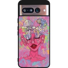 Google Pixel 8 Case Hülle - Silikon schwarz Psychedelic pink mushroom