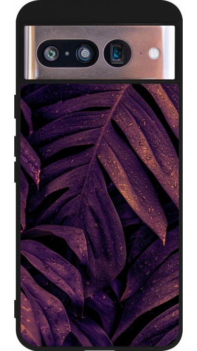 Google Pixel 8 Case Hülle - Silikon schwarz Purple Light Leaves