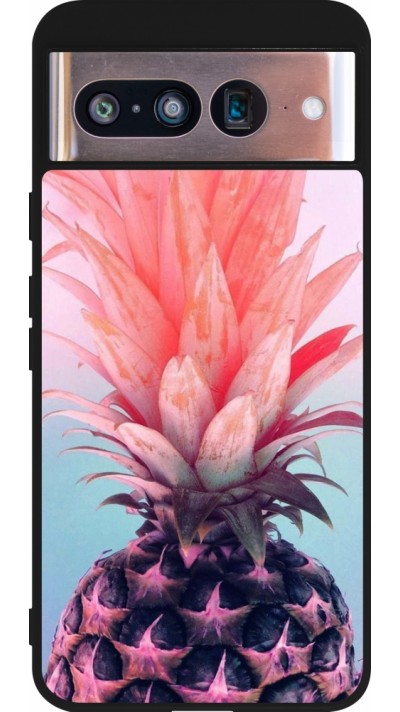 Coque Google Pixel 8 - Silicone rigide noir Purple Pink Pineapple