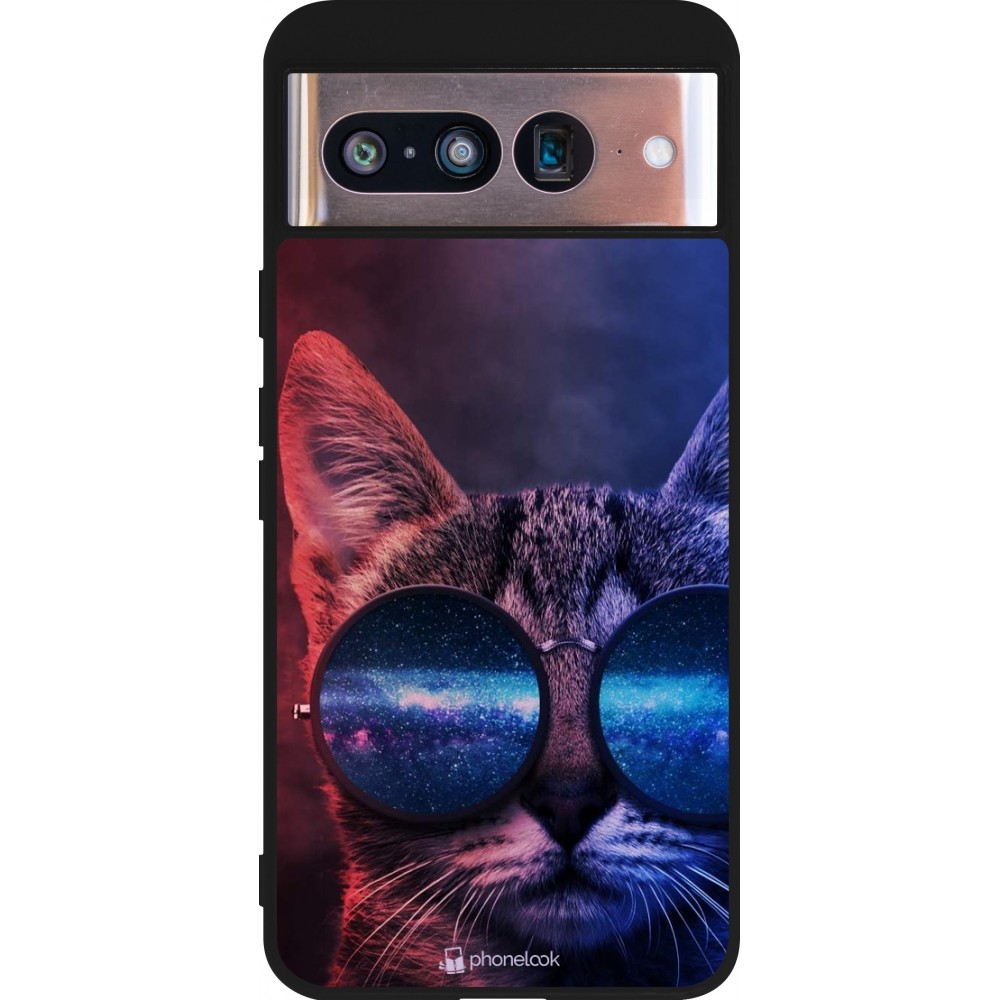 Google Pixel 8 Case Hülle - Silikon schwarz Red Blue Cat Glasses