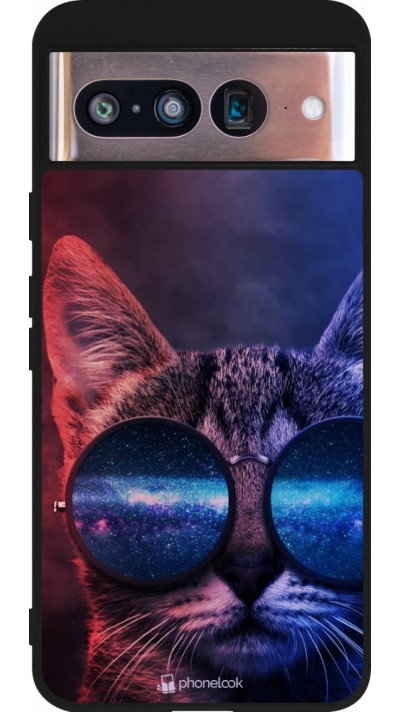 Coque Google Pixel 8 - Silicone rigide noir Red Blue Cat Glasses