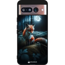 Coque Google Pixel 8 - Silicone rigide noir Renard lune forêt