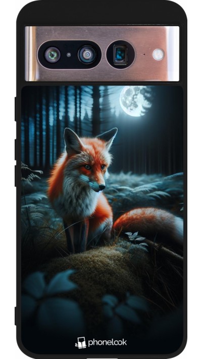 Coque Google Pixel 8 - Silicone rigide noir Renard lune forêt