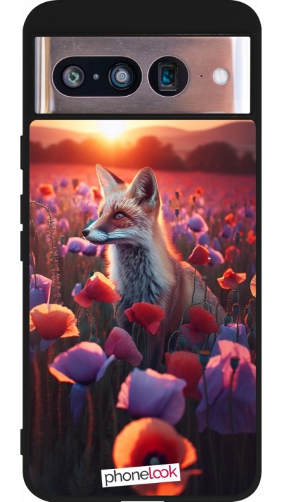 Google Pixel 8 Case Hülle - Silikon schwarz Purpurroter Fuchs bei Dammerung