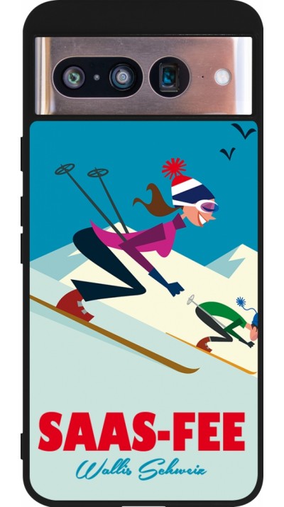 Coque Google Pixel 8 - Silicone rigide noir Saas-Fee Ski Downhill