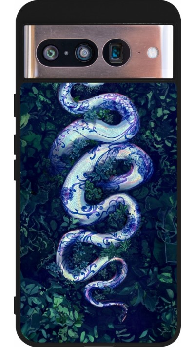 Coque Google Pixel 8 - Silicone rigide noir Serpent Blue Anaconda