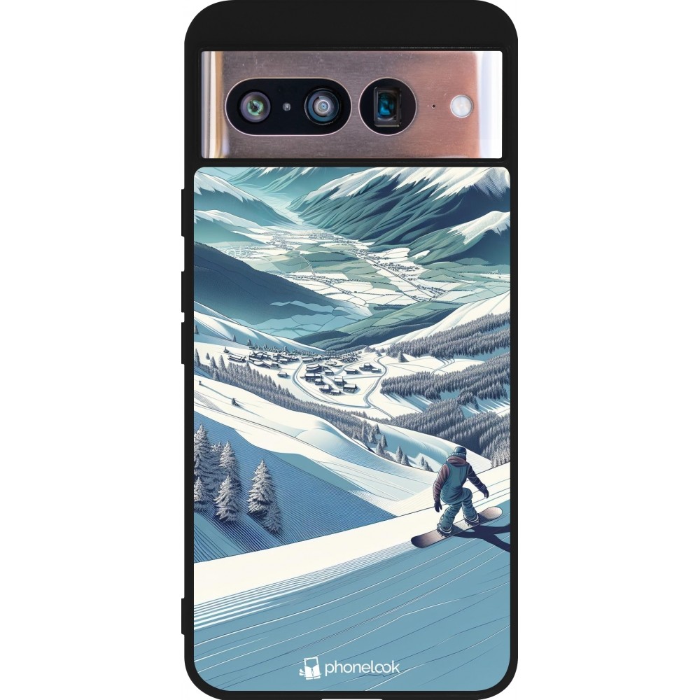 Google Pixel 8 Case Hülle - Silikon schwarz Snowboarder Berg