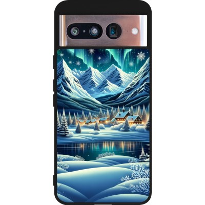 Coque Google Pixel 8 - Silicone rigide noir Snowy Mountain Village Lake night