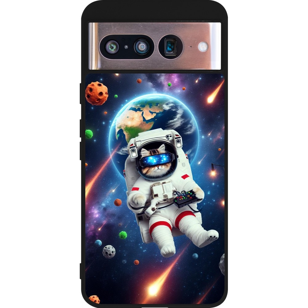 Google Pixel 8 Case Hülle - Silikon schwarz VR SpaceCat Odyssee