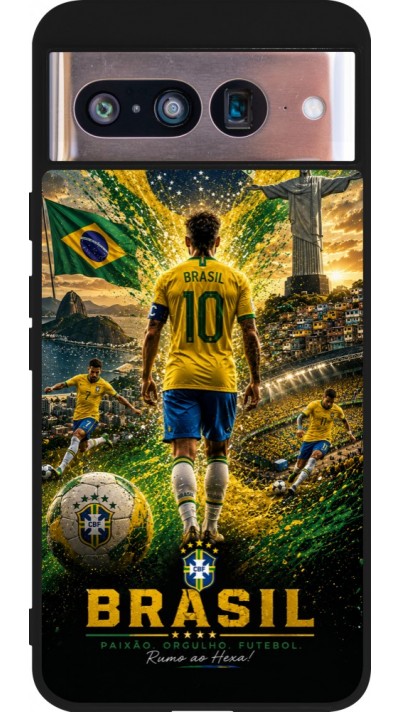 Google Pixel 8 Case Hülle - Silikon schwarz Fussball Brasilien splash 2026