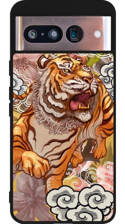 Coque Google Pixel 8 - Silicone rigide noir Spring 23 japanese tiger