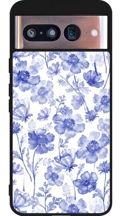 Coque Google Pixel 8 - Silicone rigide noir Spring 23 watercolor blue flowers