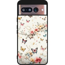 Coque Google Pixel 8 - Silicone rigide noir Spring 25 Papillons Légers