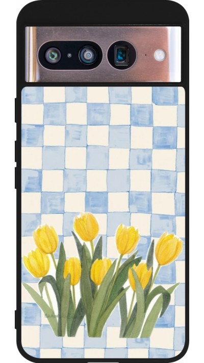 Google Pixel 8 Case Hülle - Silikon schwarz Blue vichy tulips Spring 2026