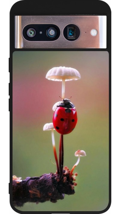 Google Pixel 8 Case Hülle - Silikon schwarz Ladybird on a mushroom Spring 2026