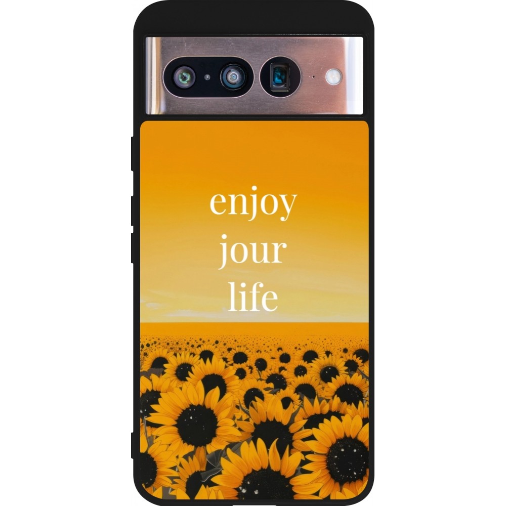 Coque Google Pixel 8 - Silicone rigide noir Summer 2025 Enjoy your life