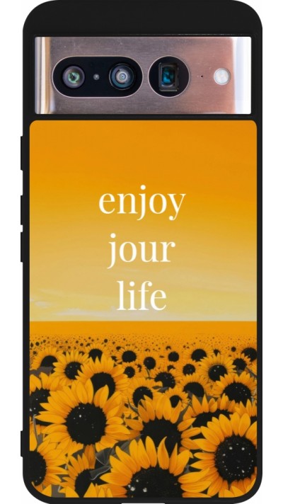 Coque Google Pixel 8 - Silicone rigide noir Summer 2025 Enjoy your life