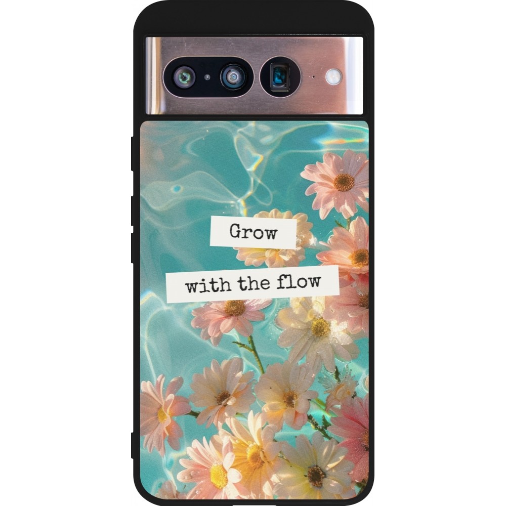 Coque Google Pixel 8 - Silicone rigide noir Summer 2025 Grow with the flow