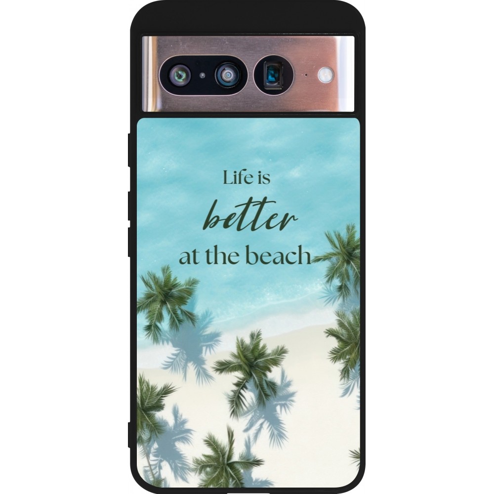 Coque Google Pixel 8 - Silicone rigide noir Summer 2025 Life is better at the beach