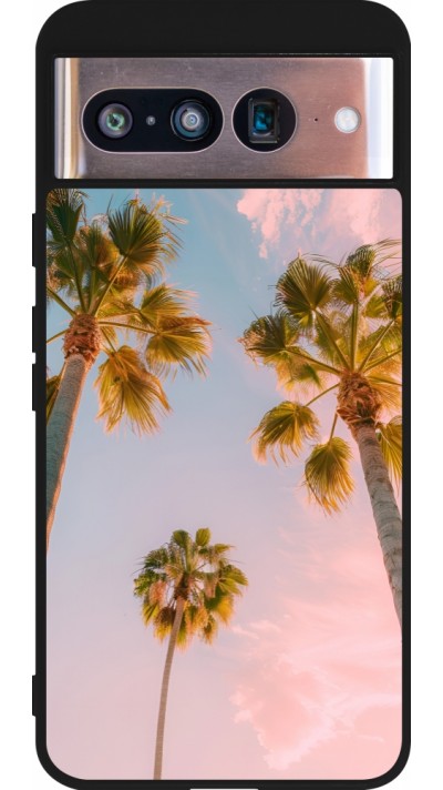 Coque Google Pixel 8 - Silicone rigide noir Summer 2025 Palmiers