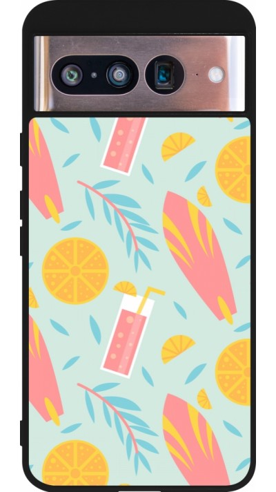 Coque Google Pixel 8 - Silicone rigide noir Summer 2025 Pattern citron