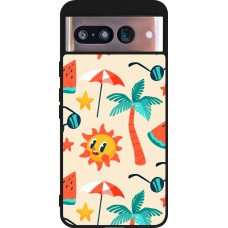 Coque Google Pixel 8 - Silicone rigide noir Summer 2025 Pattern soleil