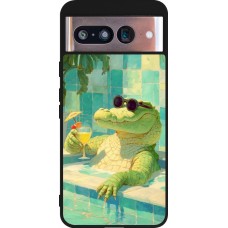 Coque Google Pixel 8 - Silicone rigide noir Crocodile in the swimming pool Summer 2026