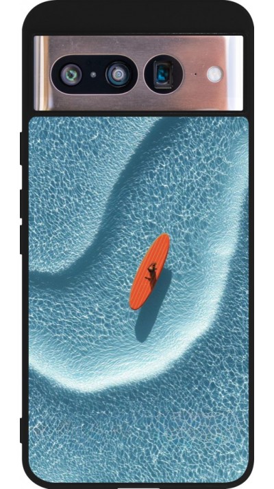 Coque Google Pixel 8 - Silicone rigide noir Orange surf Summer 2026