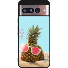 Coque Google Pixel 8 - Silicone rigide noir Pineapple with glasses Summer 2026