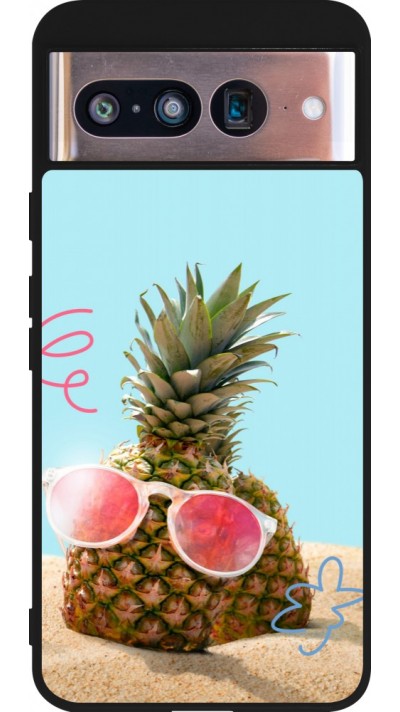 Coque Google Pixel 8 - Silicone rigide noir Pineapple with glasses Summer 2026
