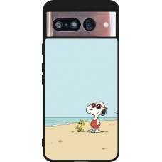 Coque Google Pixel 8 - Silicone rigide noir Snoopy on the beach Summer 2026