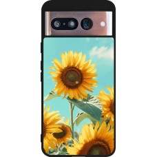 Coque Google Pixel 8 - Silicone rigide noir Sunflowers Summer 2026