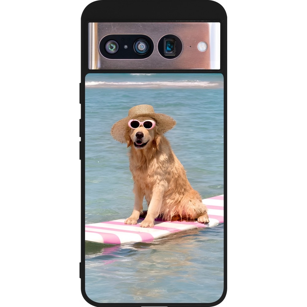 Coque Google Pixel 8 - Silicone rigide noir Summer Dog on Paddle