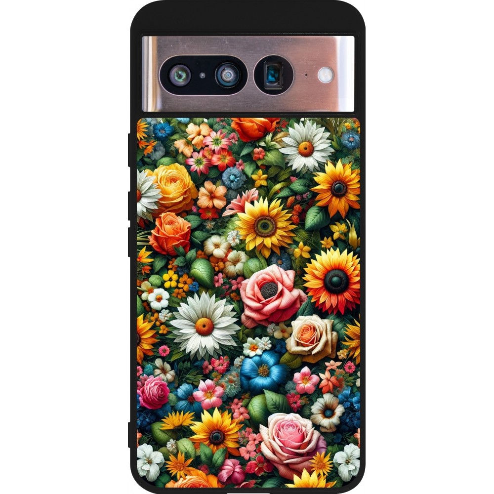 Coque Google Pixel 8 - Silicone rigide noir Summer Floral Pattern