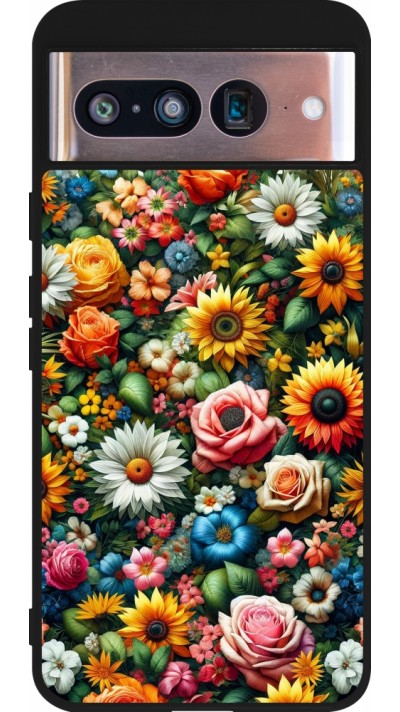Google Pixel 8 Case Hülle - Silikon schwarz Sommer Blumenmuster