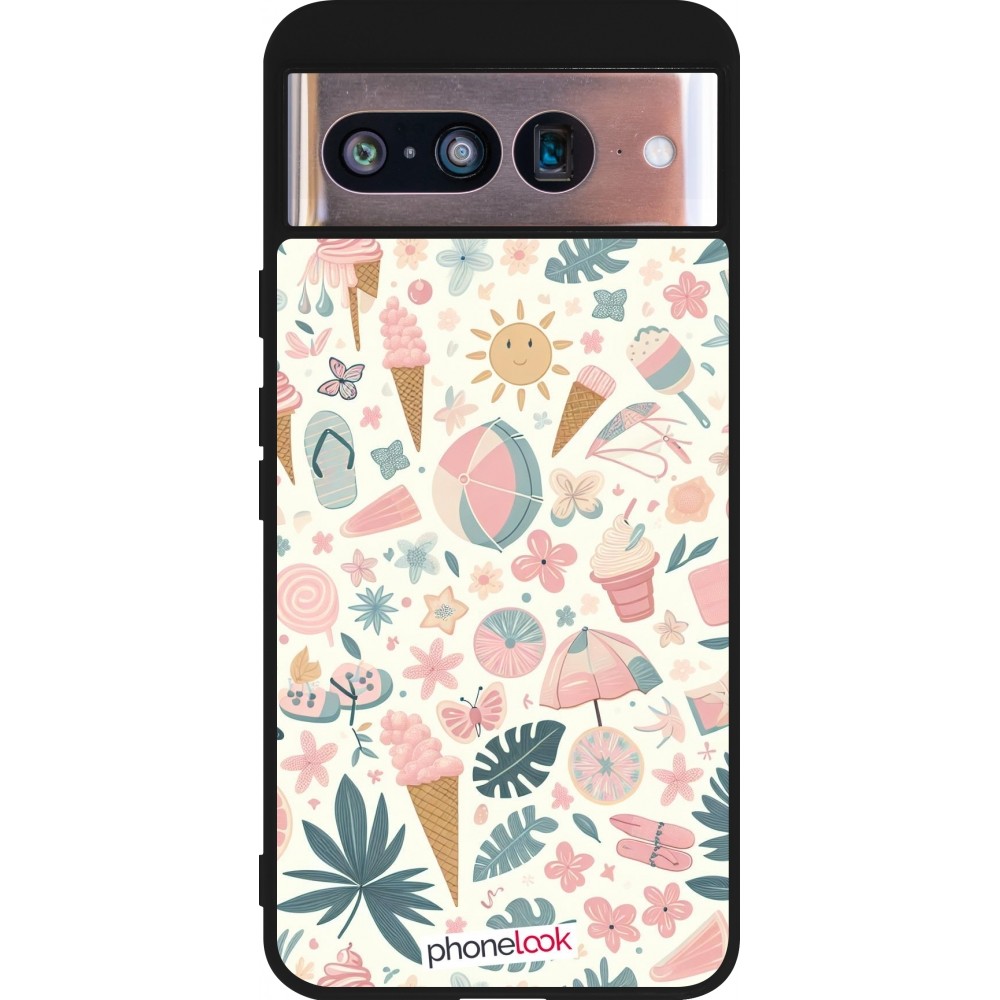 Google Pixel 8 Case Hülle - Silikon schwarz Sommer Pink Muster