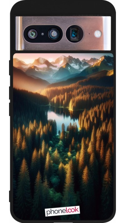 Google Pixel 8 Case Hülle - Silikon schwarz Sonnenuntergang Waldsee