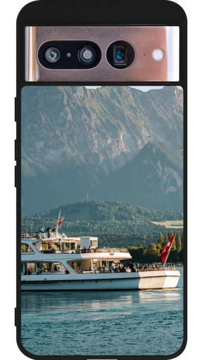 Coque Google Pixel 8 - Silicone rigide noir Fête Nationale Suisse Bateau Leman
